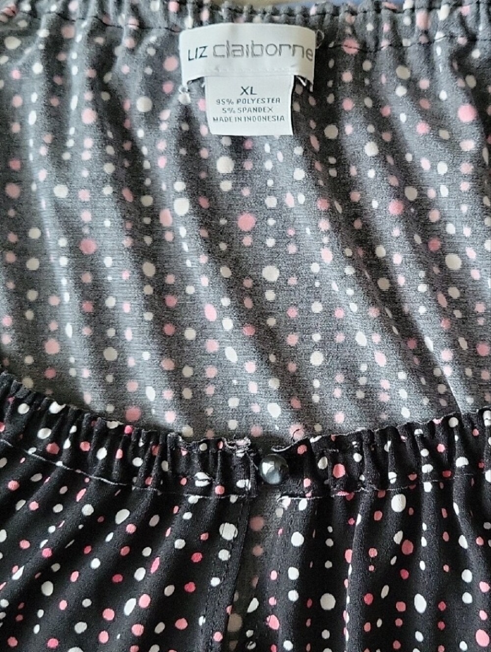 Liz Claiborne Black Polka Dot Blouse with Pink and White Dots